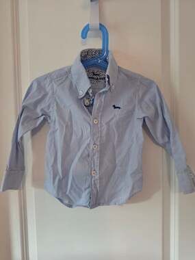 Harmont & Blaine Boys XXS Blue Stripe Button Down Shirt Elbow Patches Cotton